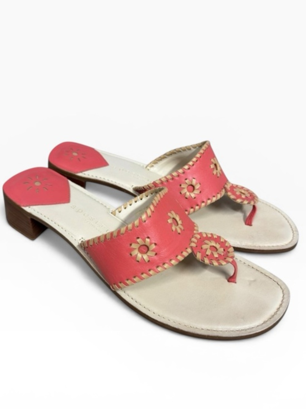 Apostrophe Jaclyn Coral Pink Leather Sandals Woven Low Heel Size US 9 Summer